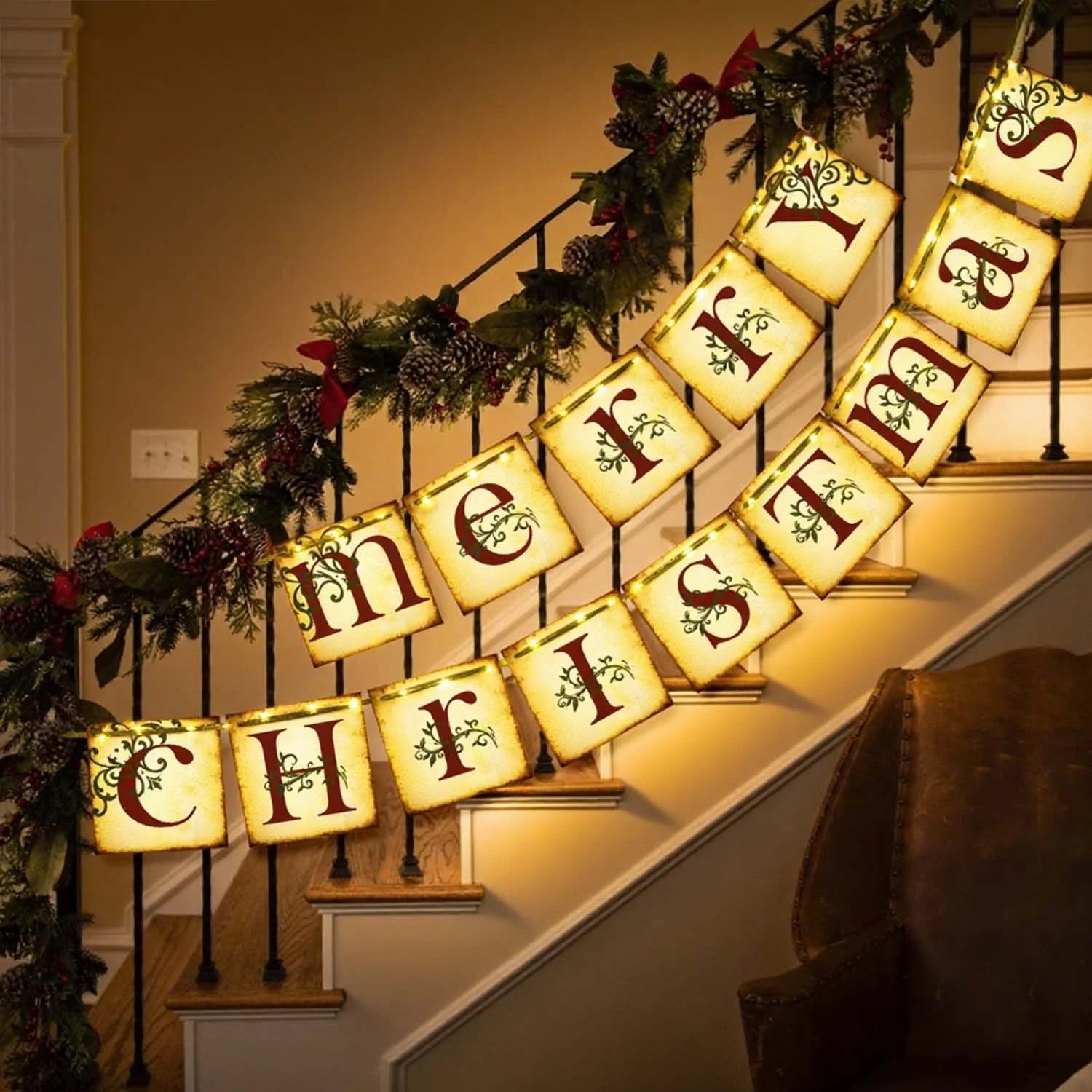 Christmas Decorations Indoor, Merry Christmas Banner, Christmas Hanging Banner for Vintage Christmas Decor