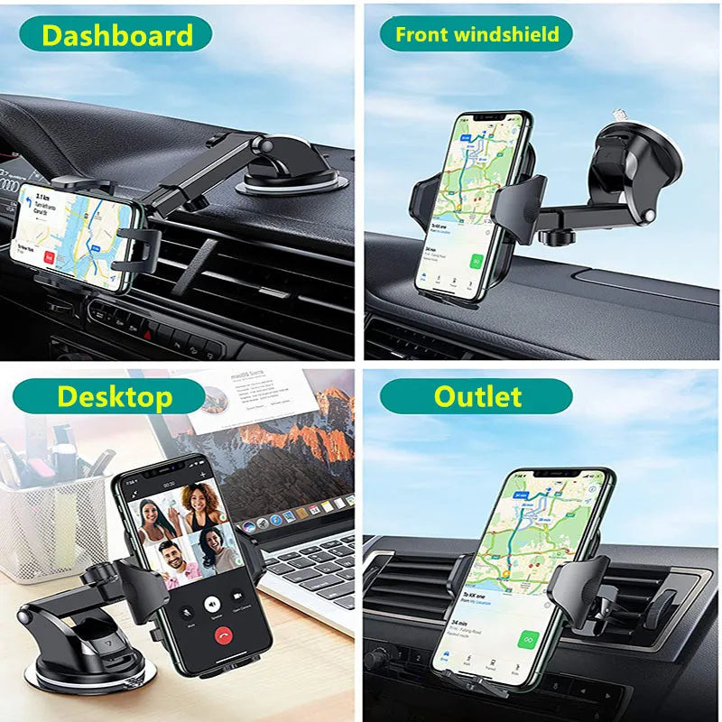 Premium Car Phone Holder for Dashboard and Windshield - Suction Cup and Vent Clip Accessory for Hands-Free Use