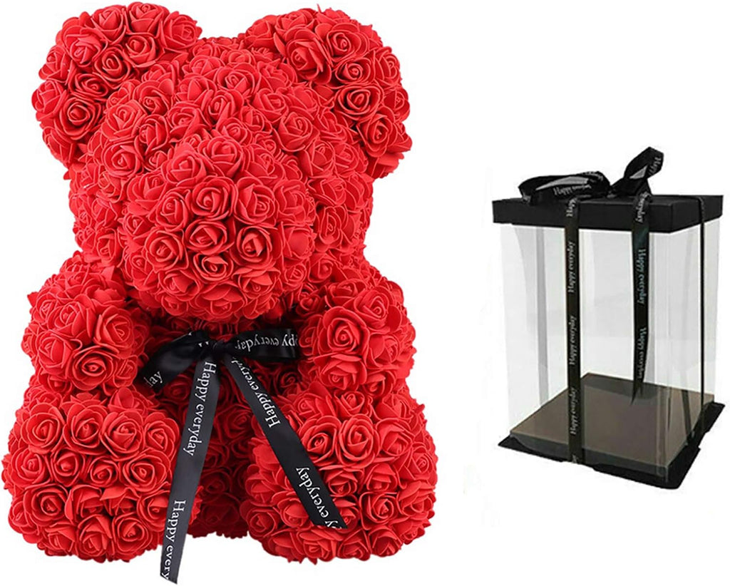 Rose Bear Rose Teddy Bear Best Gift for Valentines Day, Anniversary, Birthdays & Bridal Showers 10 Inch (Red)