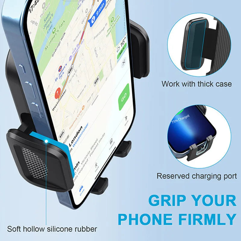 Premium Car Phone Holder for Dashboard and Windshield - Suction Cup and Vent Clip Accessory for Hands-Free Use
