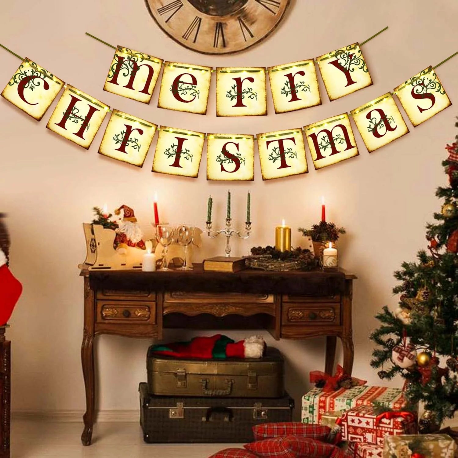 Christmas Decorations Indoor, Merry Christmas Banner, Christmas Hanging Banner for Vintage Christmas Decor