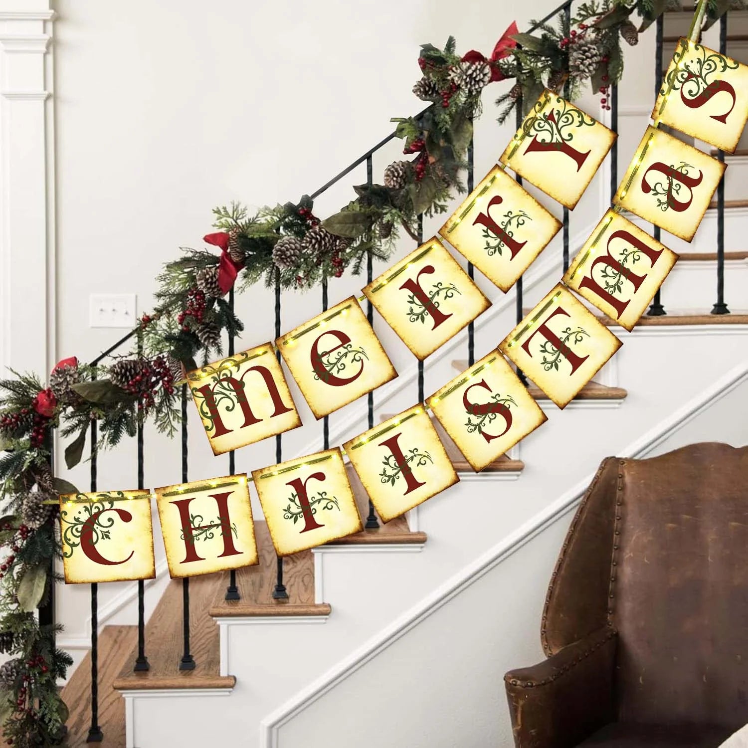 Christmas Decorations Indoor, Merry Christmas Banner, Christmas Hanging Banner for Vintage Christmas Decor