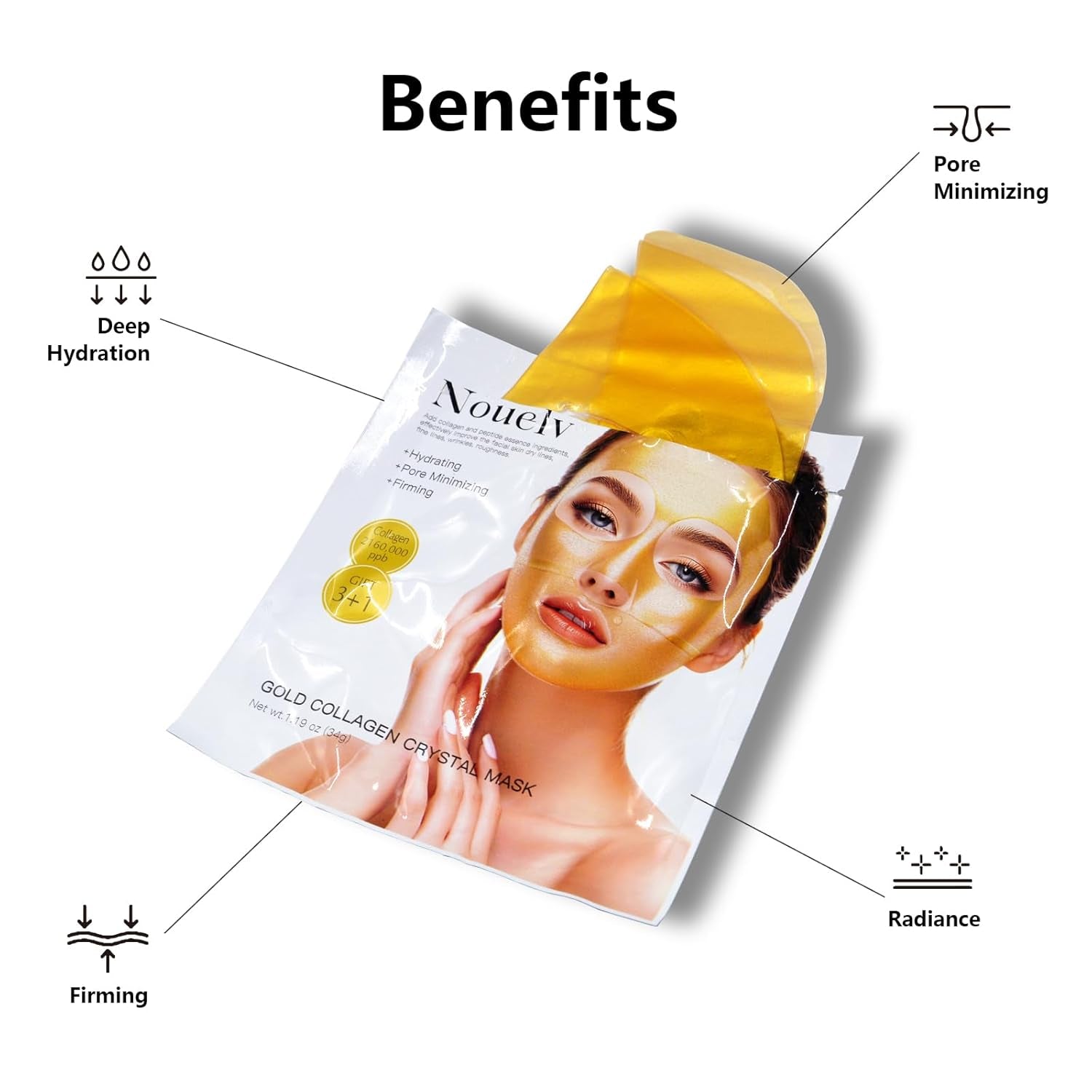 24K Gold Bio Collagen Face Mask, Hydrating Bio Collagen Mask Overnight Collagen Mask Hydrating Collagen Real Deep Mask Skin (34G X2Ea)