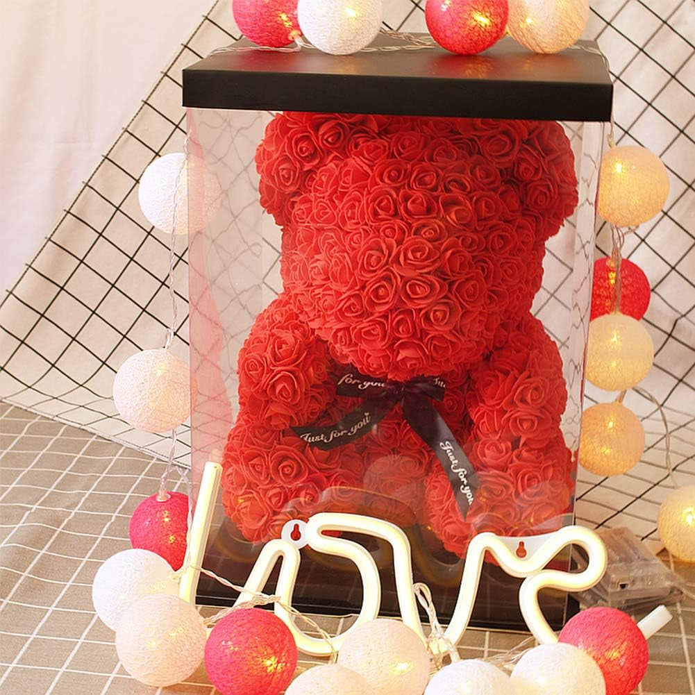 Rose Bear Rose Teddy Bear Best Gift for Valentines Day, Anniversary, Birthdays & Bridal Showers 10 Inch (Red)